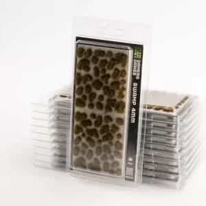 Vorderseite der Packung Gamers Grass Swamp 4mm Wild mit sumpfgrünen 4 mm-Grasbüscheln