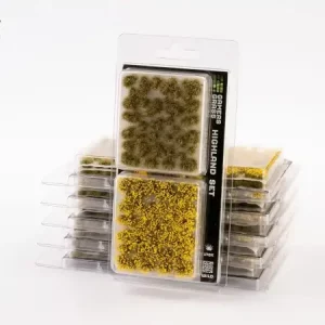 Vorderseite der Packung Gamers Grass Highland Tuft Set mit gemischten natürlichen Grasbüscheln