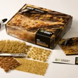 Vorderseite der Packung Gamers Grass Grass Tuft Starter Box Dry Grass mit beigefarbenen Grasbüscheln