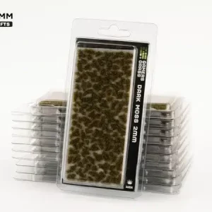 Vorderseite der Packung Gamers Grass Dark Moss 2 mm mit dunkelgrünen Grasbüscheln