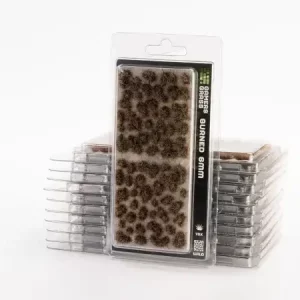 Vorderseite der Packung Gamers Grass Burned Tufts 6 mm Wild mit dunklen, verbrannten Grasbüscheln