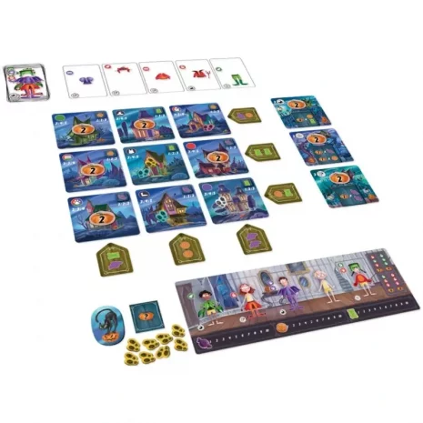 trickytreats-inhalt-webp Spielmaterial von Tricky Treats – transparente Kostümkarten, Hauskarten, Streiche-Marker und Übersichtskarten