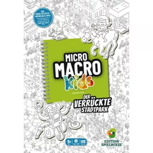 Vorderseite der Box „MicroMacro Kids – Der verrückte Stadtpark“ – Wimmelbild-Kinder- und Familienspiel