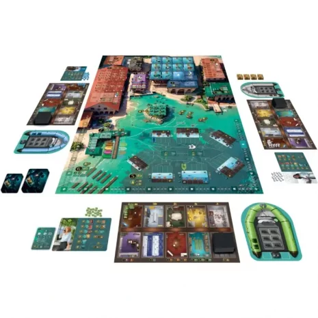 thesauros-inhalt-webp Spielmaterial von Thesauros – Spielplan, Ressourcen-Marker, Technologieplättchen, Bergungstoken