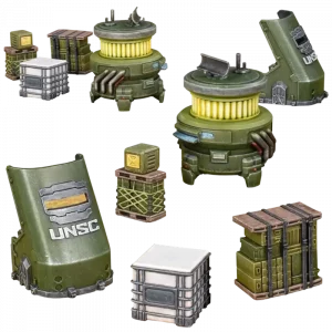 Vorderseite der Box „Halo: Flashpoint – UNSC Scenery Set“ mit UNSC-Geländeteilen