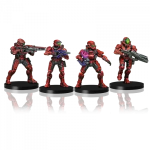 Inhalt des Packs mit vier Spartan-Modellen und zugehörigen Spielkarten