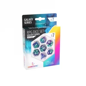 Vorderseite Gamegenic Galaxy Series Neptune RPG Würfelset 7 Stück Türkis/Blau Glitzer