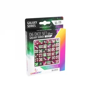 Vorderseite Gamegenic Galaxy Series Aurora D6 Würfelset 12 mm 36 Stück Blau-Rosa Glitzer