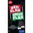 Vorderseite der Box „Red Flag, Green Flag“ – Partyspiel von HUCH! mit Flaggen und Alltagsthema