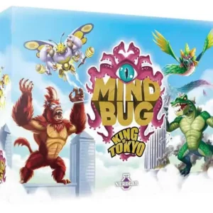 Vorderseite der Box „Mindbug: King of Tokyo“ – Monster-Duellkartenspiel