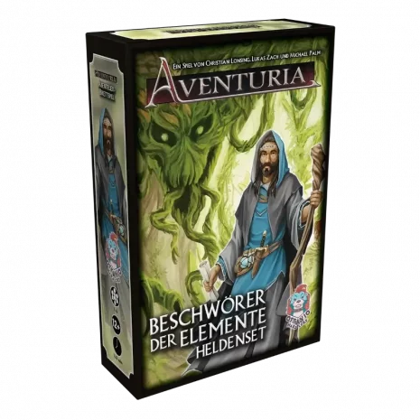 Vorderseite der Box Aventuria: Beschwörer der Elemente – Heldenset-Erweiterung