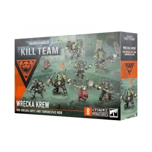Vorderseite der Box „Kill Team: Abrissbande“ mit Ork-Kommando-Modellen