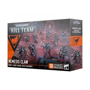 Vorderseite der Box „Kill Team: Nemesisklaue“ mit Chaos-Space-Marines-Modellen