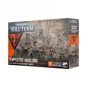 Vorderseite der Box „Kill Team: Tempestus Aquilons“ mit ten Tempestus-Aquilons-Miniaturen