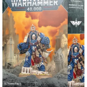 Vorderseite der Box „Ultramarines Marneus Calgar in Rüstung des Antilochus“