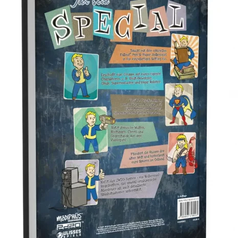 fallout-das-rollenspiel-regelwerk-rueckseite-webp Rückseite mit Beschreibung, Inhaltsangaben und Szenen aus der Fallout-Welt