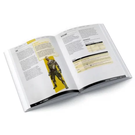 fallout-das-rollenspiel-regelwerk-innenansicht-webp Innenansicht mit Regelkapiteln, Ausrüstungstabellen und Kreaturenprofilen aus Fallout: Das Rollenspiel – Regelwerk