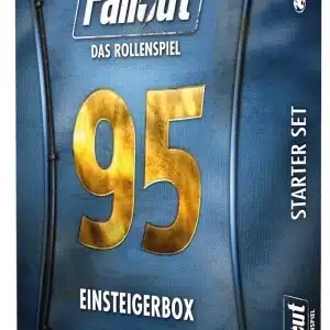 Vorderseite der Box „Fallout: Das Rollenspiel – Starter Set“ mit Ödland-Motiv