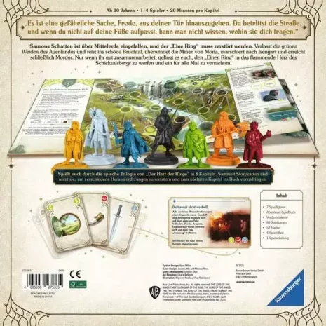 herr-der-ringe-adventure-book-game-verpackung-rueckseite-webp Rückseite des Brettspiels Der Herr der Ringe: Adventure Book Game mit Infos zu Spielerzahl und Kapitelspiel