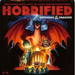 Vorderseite der Box „Horrified: Dungeons & Dragons“ von Ravensburger – kooperatives Brettspiel